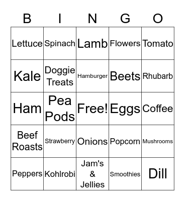 Farmer's Market Bingo Card