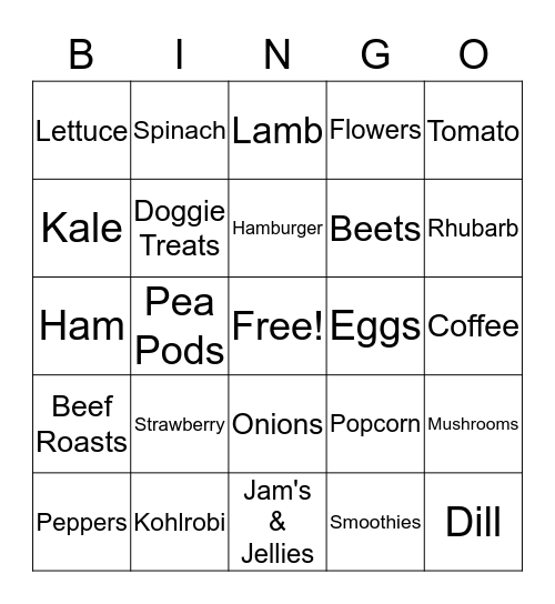 Farmer's Market Bingo Card