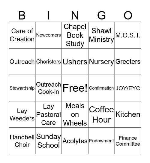 St. Thomas Ministries Bingo Card