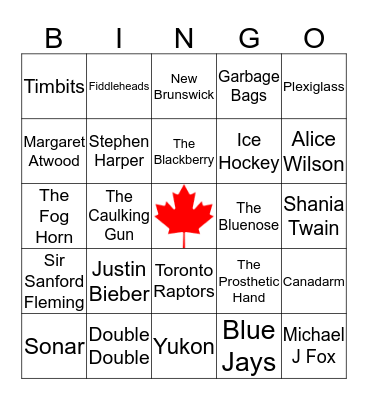 Oh Canada Bingo! Bingo Card