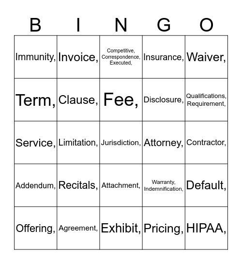 Contracts Administration Bingo Card
