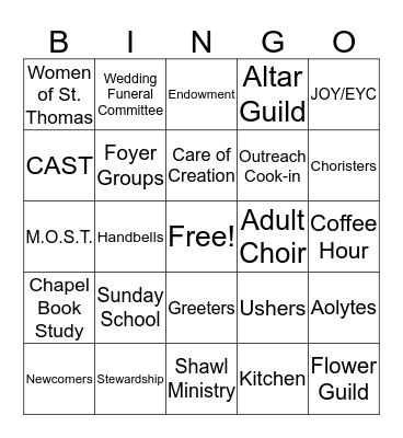 St. Thomas Ministries Bingo Card