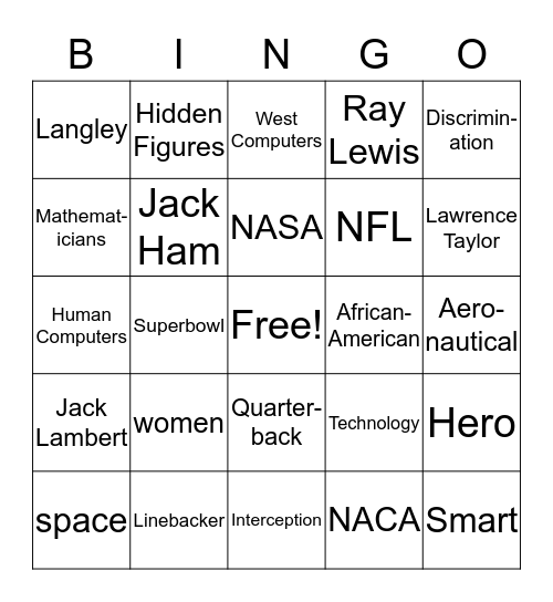 Week 1 Bingo Football/Space Bingo Card