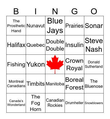 Oh Canada Bingo! Bingo Card