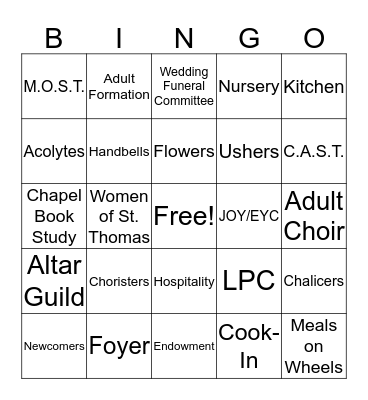 St. Thomas Ministries Bingo Card