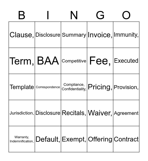 Contracts Administration Bingo Card