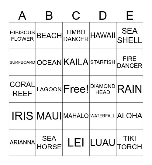 BINGO PARTY  Bingo Card