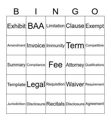 Contract Administration Bingo Card