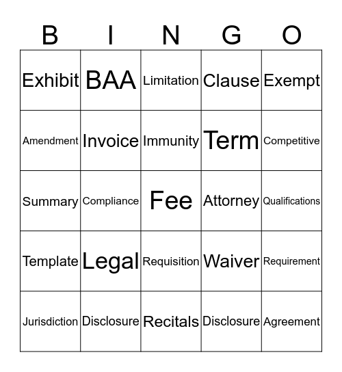 Contract Administration Bingo Card