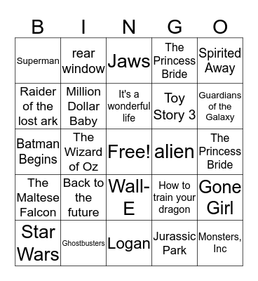 Greatest Movies Bingo Card