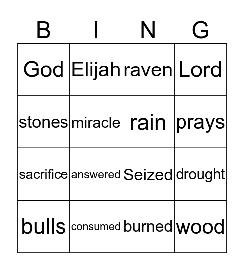 Elijah defeats Baal Bingo Card