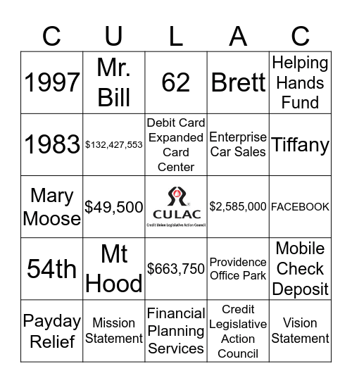CULAC BINGO 2017 Bingo Card