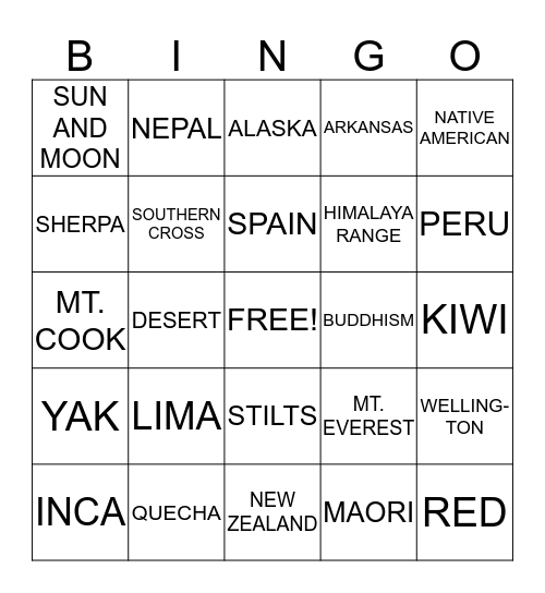 GLOBAL VILLAGE--RED AND WHITE TEAMS Bingo Card
