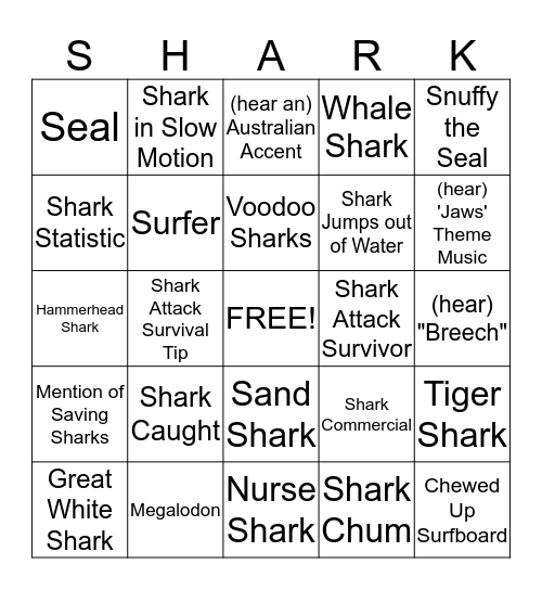 SEA LIFE Minnesota - Shark Week Bingo Card