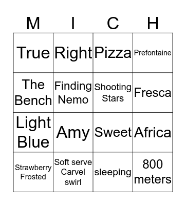 Michelle Bingo Card