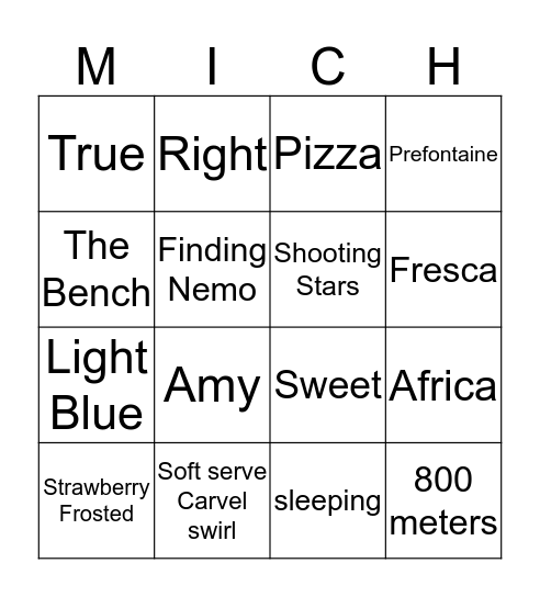 Michelle Bingo Card