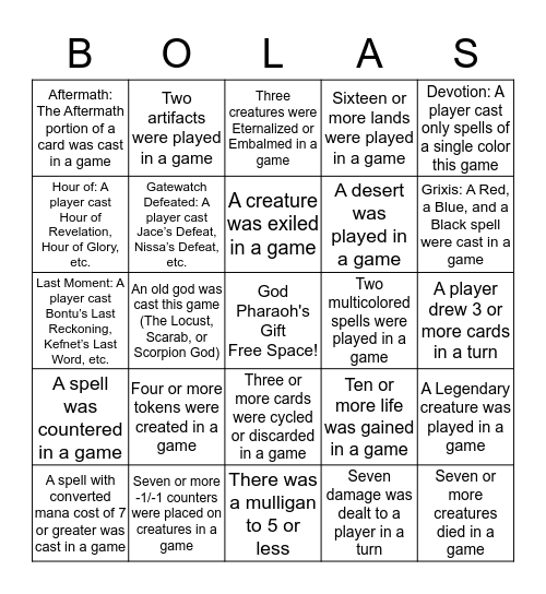 Bolas Bingo: Become the God-Pharaoh Bingo Card