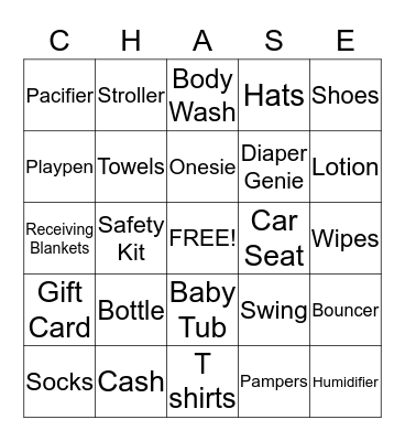 Baby Shower Bingo Card