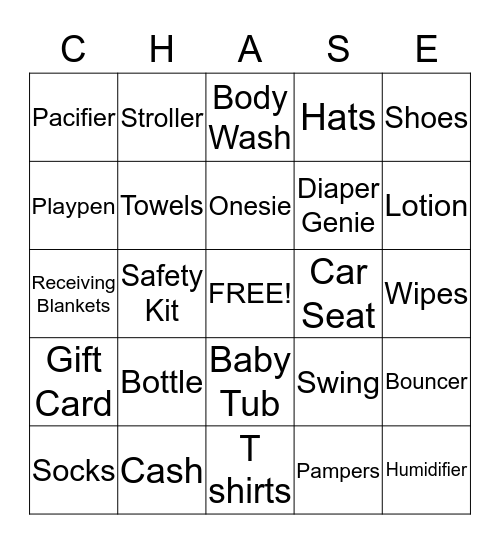 Baby Shower Bingo Card