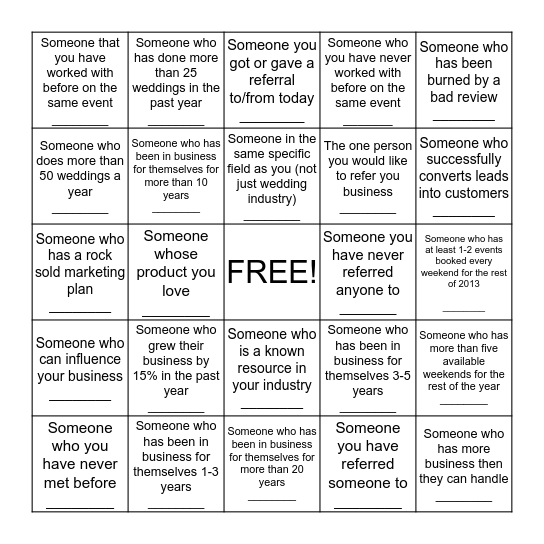 Networking Bingo Card