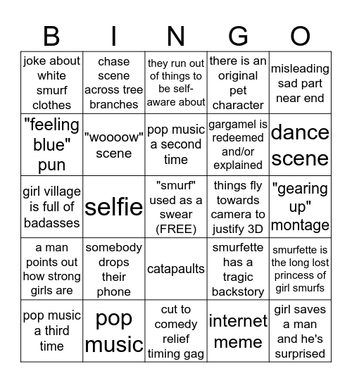 Smurfs Bingo Card