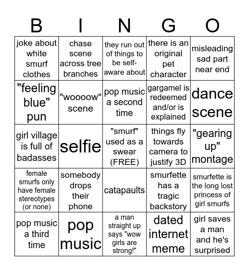 Smurfs Bingo Card