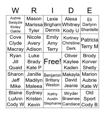 WRIDE BINGO Card