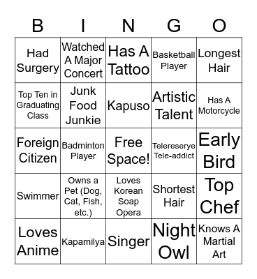 Getting to Know You Bingo CGF Edition Bingo Card