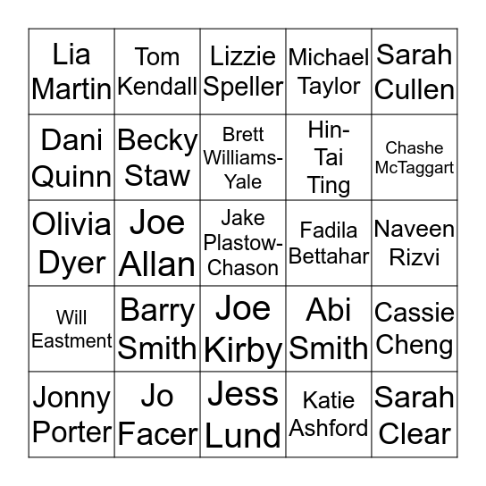 Staff Observations  Bingo Card