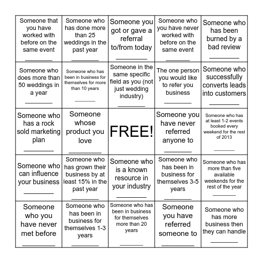 Networking Bingo Card