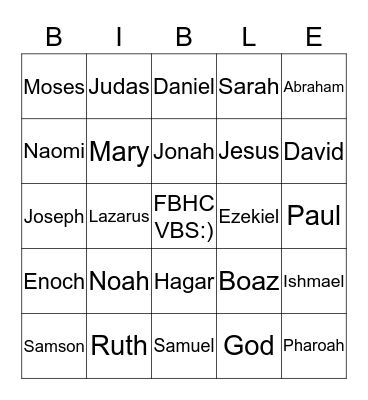 BIBLE BINGO Card