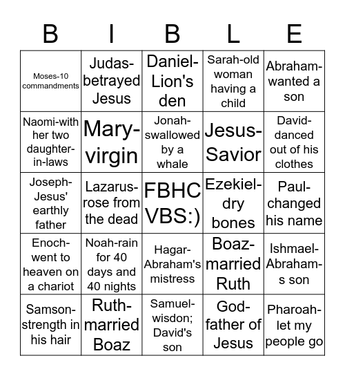 BIBLE BINGO Card