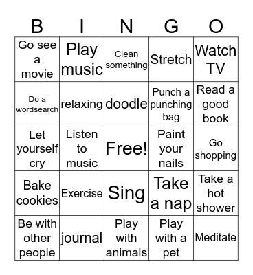 Coping Skills Bingo Card