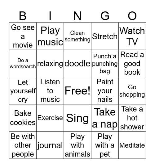 Coping Skills Bingo Card