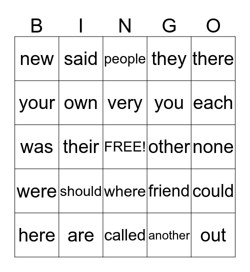 Review of Grade 1 Trick Words Bingo Card