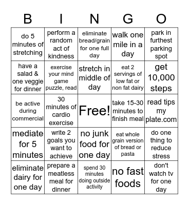 HEALTHY BINGO Card