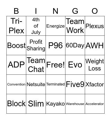 Plexus Bingo Card