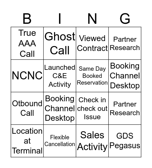 Priceline Bingo Card