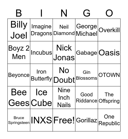 ROCK STAR BINGO Card
