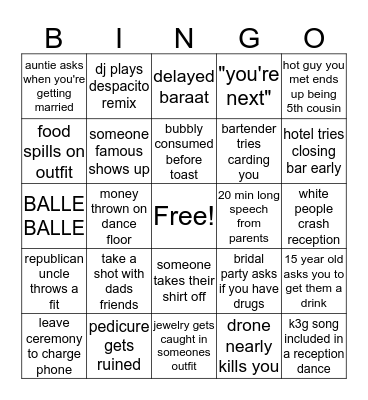 shaadi season Bingo Card