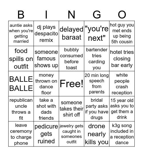 shaadi season Bingo Card