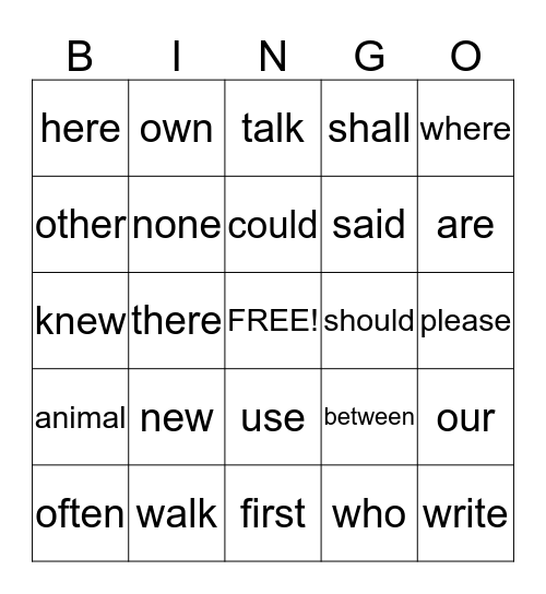 Unit 5 Two Syllable Words Bingo Card