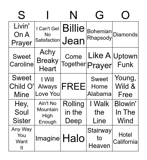 Music Bingo Card