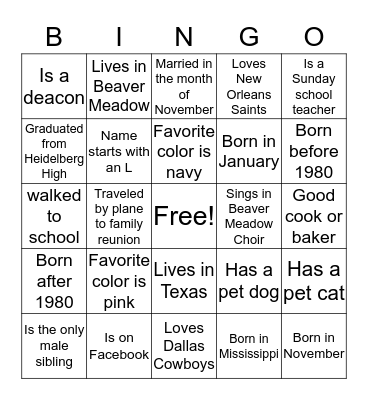 ALOHA MCGILL FAMILY Bingo Card