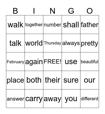 Unit 15 oo, ou, ue, and ew Bingo Card