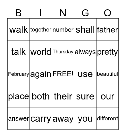 Unit 15 oo, ou, ue, and ew Bingo Card