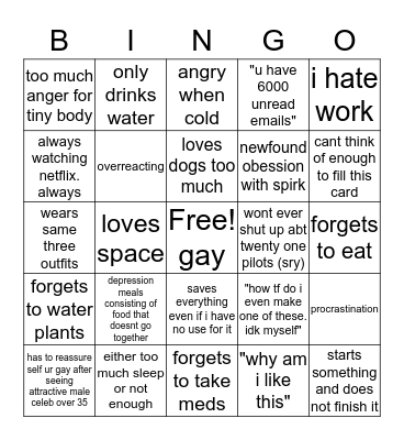sarah's bingo Card