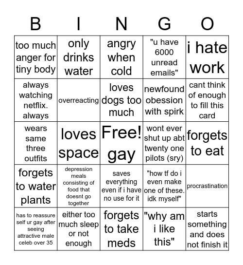 sarah's bingo Card