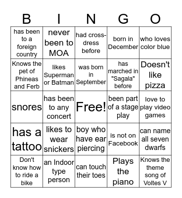 Human Bingo Card