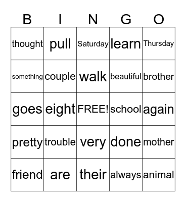 Unit 17 Consonant -le Bingo Card